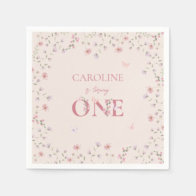 Serviette En Papier Premier Fleur sauvage d'aquarelle d'anniversaire p (Devant)