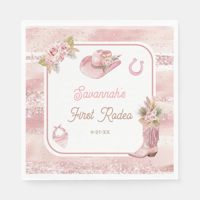 Serviette En Papier Premier Rodéo Boho Rose 1er Anniversaire (Devant)