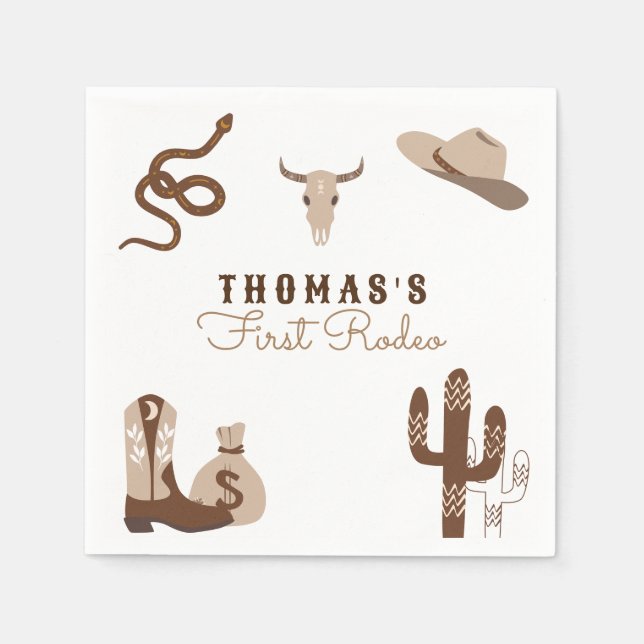Serviette En Papier Premier Rodeo Cowboy fête d'anniversaire (Devant)
