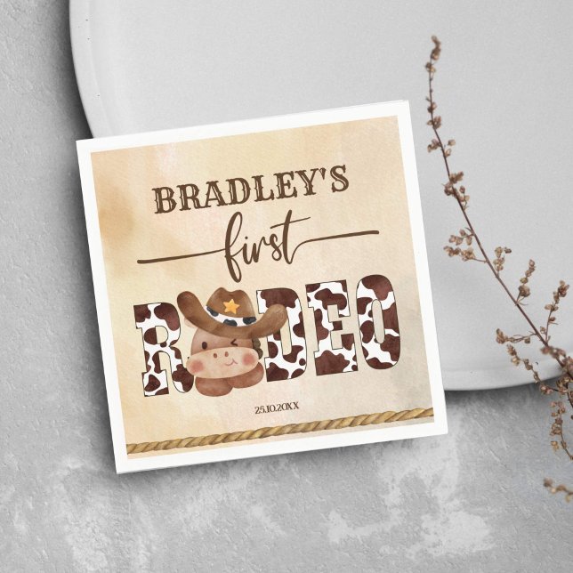 Serviette En Papier Premier rodéo cowboy mignon cheval anniversaire va (First rodeo cute cowboy horse birthday party tableware personalized napkins cow pattern letters)