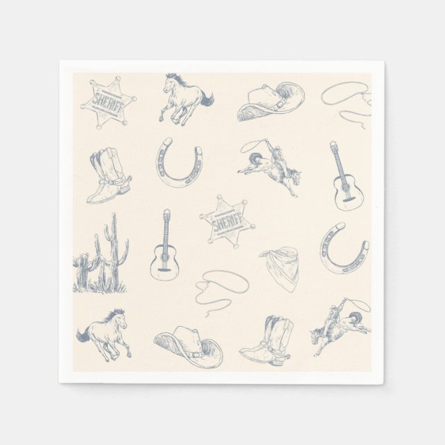 Serviette En Papier Premier Rodéo Cowboy Occidental Anniversaire Bleu  (Devant)