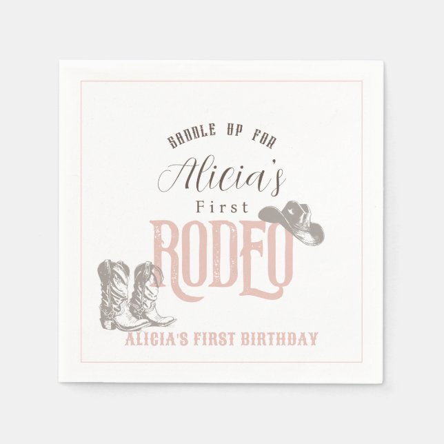 Serviette En Papier Premier Rodeo Cowgirl Western Pink 1er anniversair (Devant)
