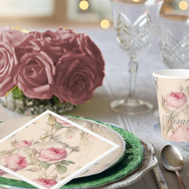 Serviette En Papier Premier Rose couleur argent personnalisé de la Com (Créateur téléchargé)