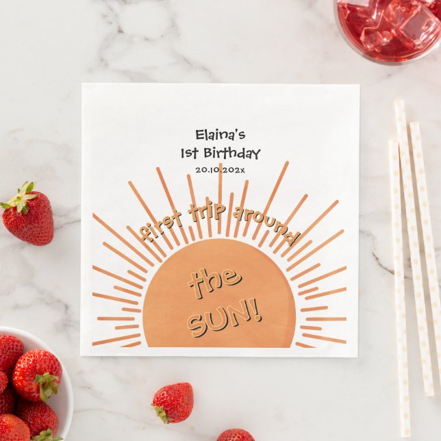 Serviette En Papier Premier Voyage Autour Du Soleil 1Er Anniversaire (En situation)