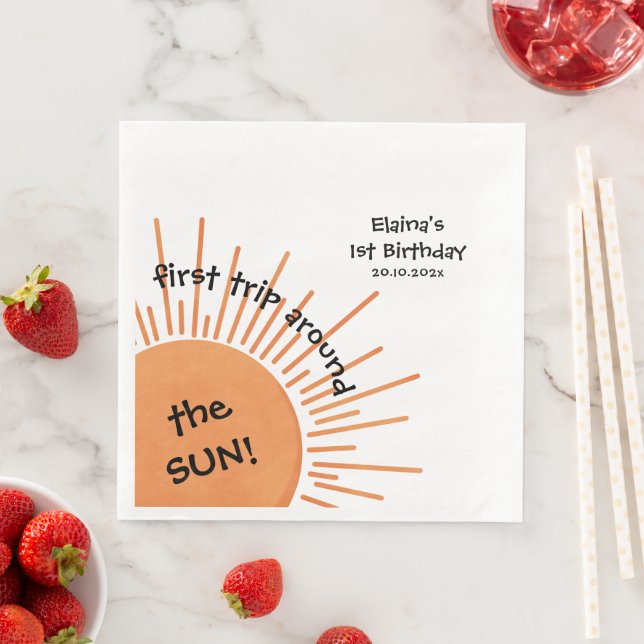 Serviette En Papier Premier Voyage Autour Du Soleil 1Er Anniversaire (En situation)