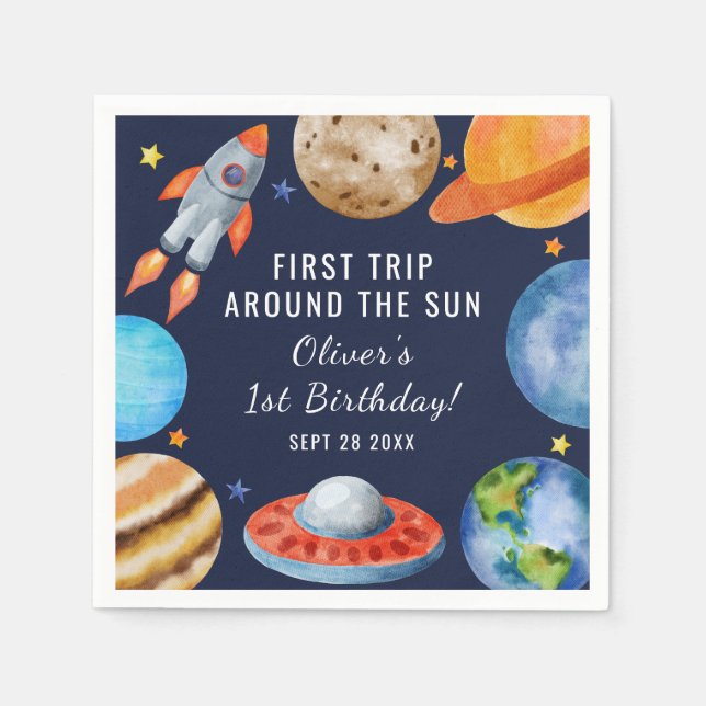 Serviette En Papier Premier voyage autour du Soleil Espace 1er anniver (Devant)