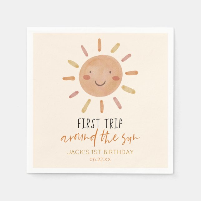 Serviette En Papier Premier Voyage Autour Du Soleil Premier Anniversai (Devant)