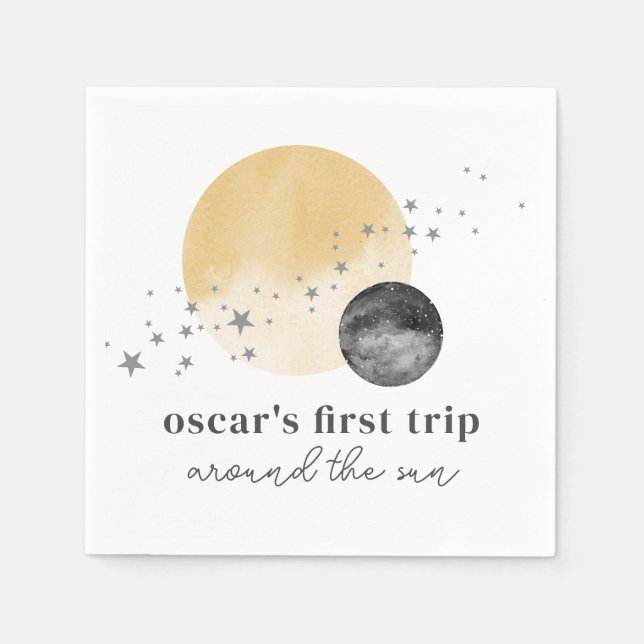 Serviette En Papier Premier Voyage Gris Autour Du Soleil (Devant)