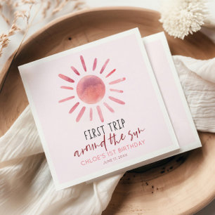 Serviette En Papier Premier Voyage Rose Autour Du Soleil 1Er Anniversa