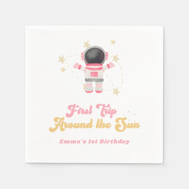 Serviette En Papier Premier voyage rose autour du soleil Premier anniv (Devant)