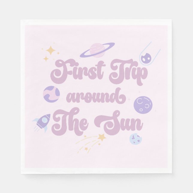Serviette En Papier Premier Voyage Rose Autour Du Sun Space 1er Annive (Devant)