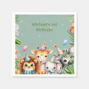 Serviette En Papier Première Anniversaire Safari animal sauvage une fl