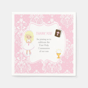 Serviette En Papier Première Communion Blonde cheveux fille Merci