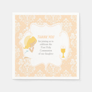 Serviette En Papier Première Communion Blonde Girl Peach Damask