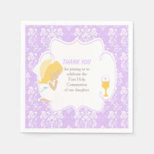 Serviette En Papier Première Communion Blonde Girl Purple Damask