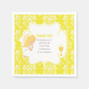 Serviette En Papier Première Communion Blonde Girl Yellow Damask