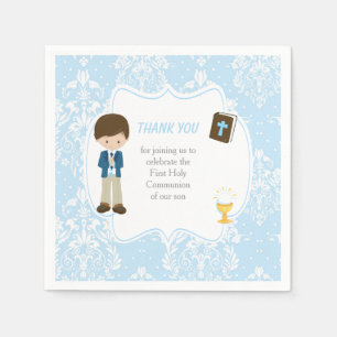 Serviette En Papier Première communion Brunette Hair Boy Merci