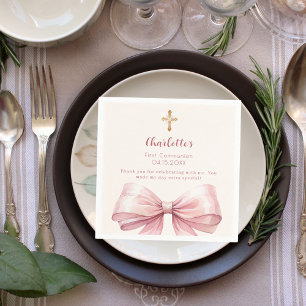 Serviette En Papier Première communion croix de crème d'arc rose