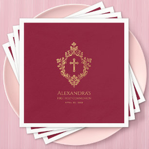 Serviette En Papier Première communion de fille Bourgogne Élégante crê