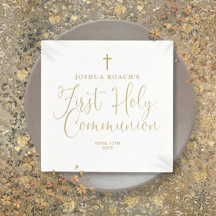 Serviette En Papier Première communion élégante chic or écriture