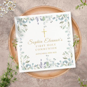 Serviette En Papier Première communion florale aquarelle