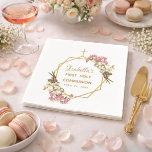 Serviette En Papier Première communion florale orchidées géométrique o