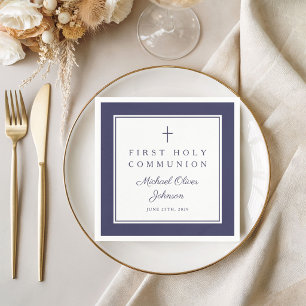Serviette En Papier Première communion garçon religieux bleu marine mo