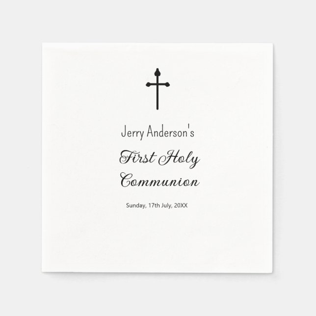 Serviette En Papier Première communion sacrée catholique simple QR min (Devant)