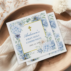 Serviette En Papier Première Communion Sainte Dusty Bleu Floral