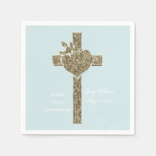 Serviette En Papier Première Croix de la Communion avec la colombe et 