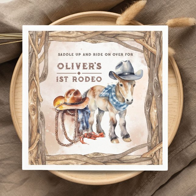 Serviette En Papier PREMIÈRE RODÉE | Boy Cowboy 1st Birthday Party (Créateur téléchargé)