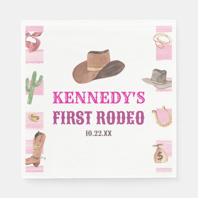 Serviette En Papier Première Rodéo Cowgirl 1ère fête d'anniversaire (Devant)