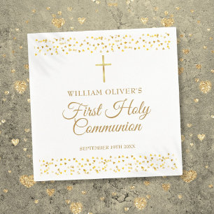 Serviette En Papier Première Sainte Communion Coeurs d'or modernes