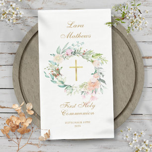 Serviette En Papier Première Sainte Communion Couronne Florale en Or