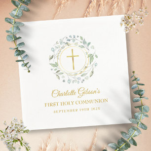 Serviette En Papier Première Sainte Communion Croix d'or Verdure