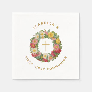 Serviette En Papier Première Sainte Communion Croix Florale en couronn