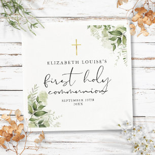 Serviette En Papier Première Sainte Communion Élégante à la Végétation