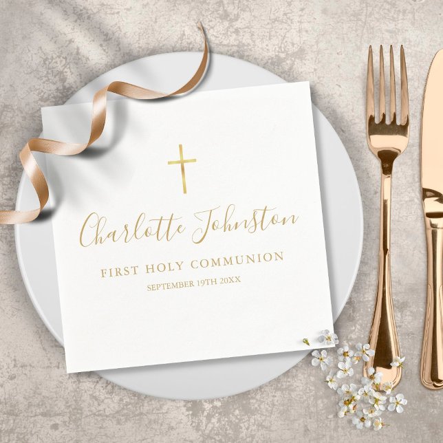 Serviette En Papier Première Sainte Communion en écriture Signature Or (Créateur téléchargé)