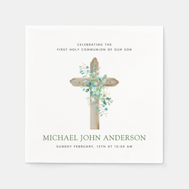 Serviette En Papier Première Sainte Communion Eucalyptus Green Napkins (Devant)