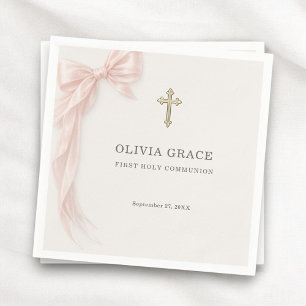 Serviette En Papier Première Sainte Communion Fille à Ruban Coquette R