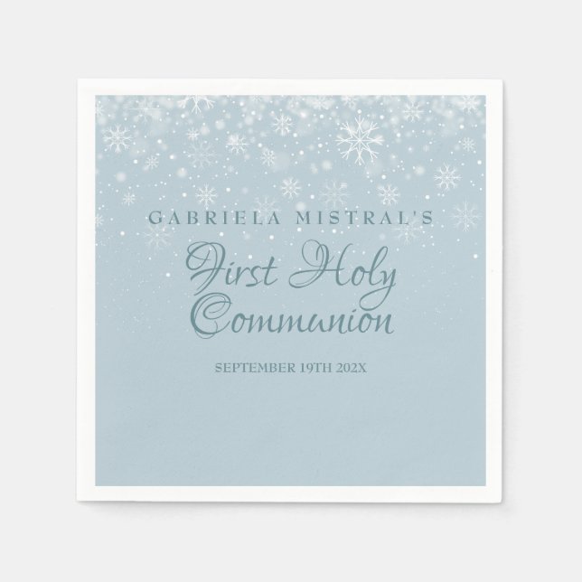 Serviette En Papier Première Sainte Communion Flocons de Neige d'Hiver (Devant)