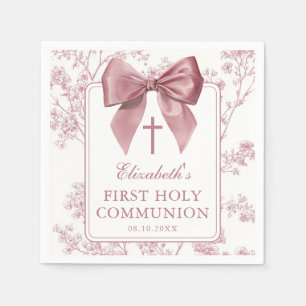Serviette En Papier Première Sainte Communion Florale Ruban Rose Vinta