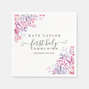 Serviette En Papier Première Sainte Communion Lavande Fleurs sauvages 