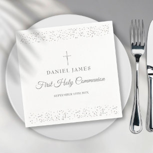 Serviette En Papier Première Sainte Communion Moderne Silver Stardust 