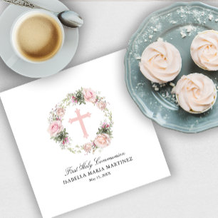 Serviette En Papier Première Sainte Communion Rose Rose Rose Rose Croi