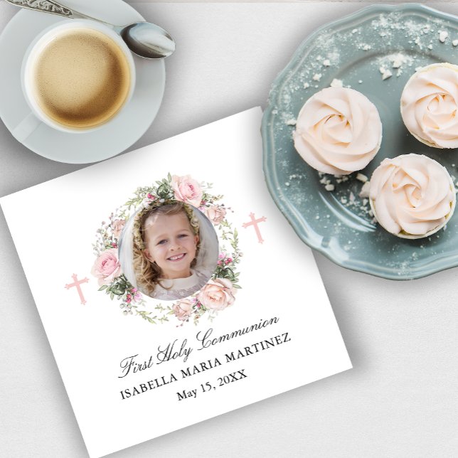 Serviette En Papier Première Sainte Communion Rose Rose Rose Rose Croi (Créateur téléchargé)