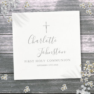 Serviette En Papier Première Sainte Communion Signature moderne Argent