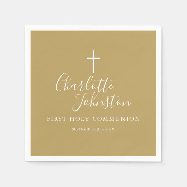 Serviette En Papier Première Sainte Communion signature moderne or écr (Devant)