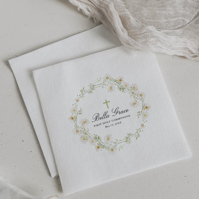 Serviette En Papier Première Sainte Communion White Daisy Floral Custo (Créateur téléchargé)