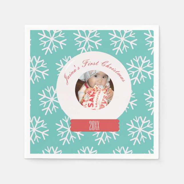 Serviette En Papier Premiers Snowglobe Snowflakes de Noël pour bébé Tu (Devant)